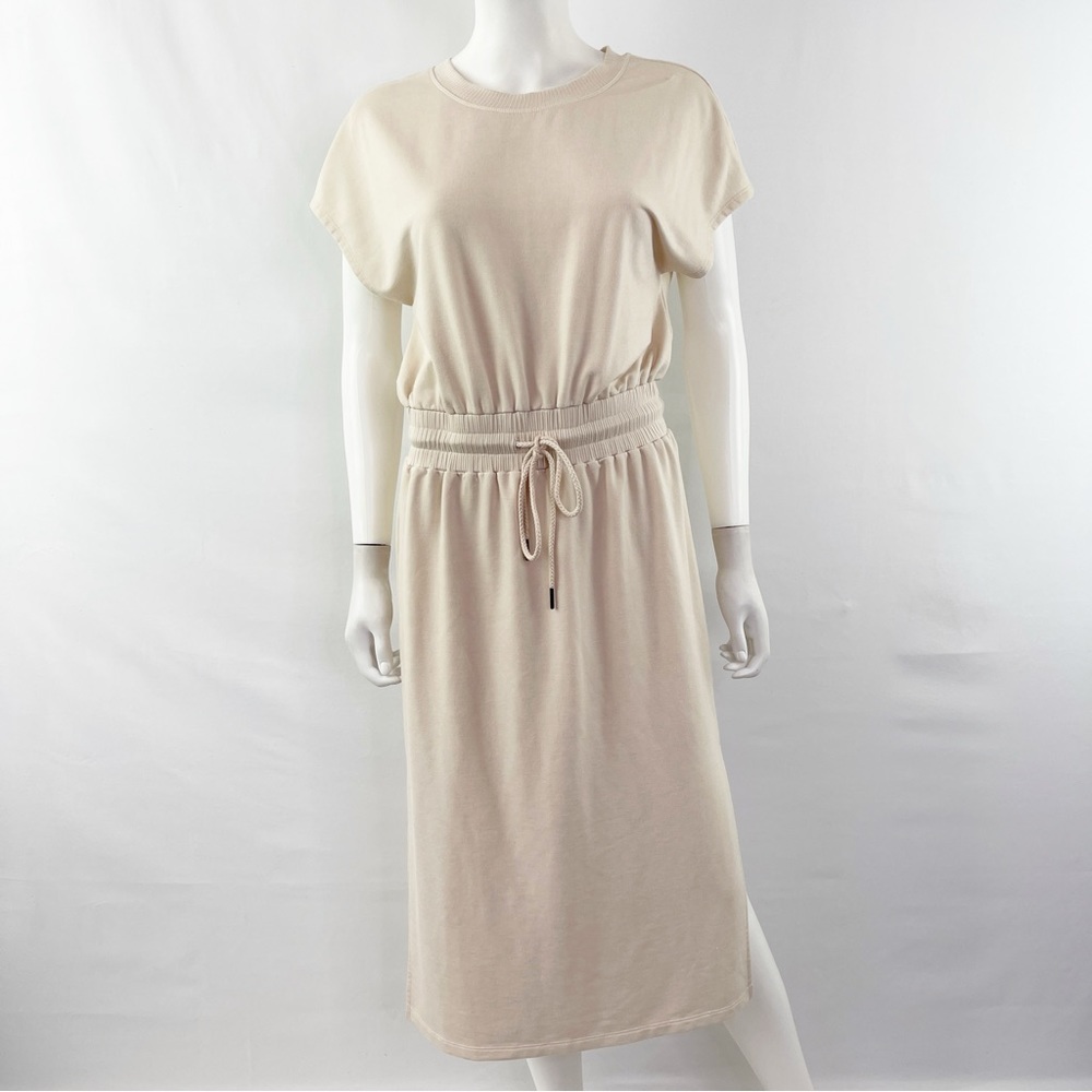 Evereve Cream Midi Drawstring Waist Dress